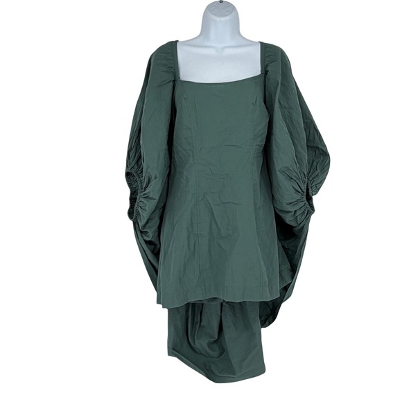 Free People Dresses & Skirts - Free-est Free People XS Green Cotton‎ Balloon Sleeve Deep V Back Mini Dress